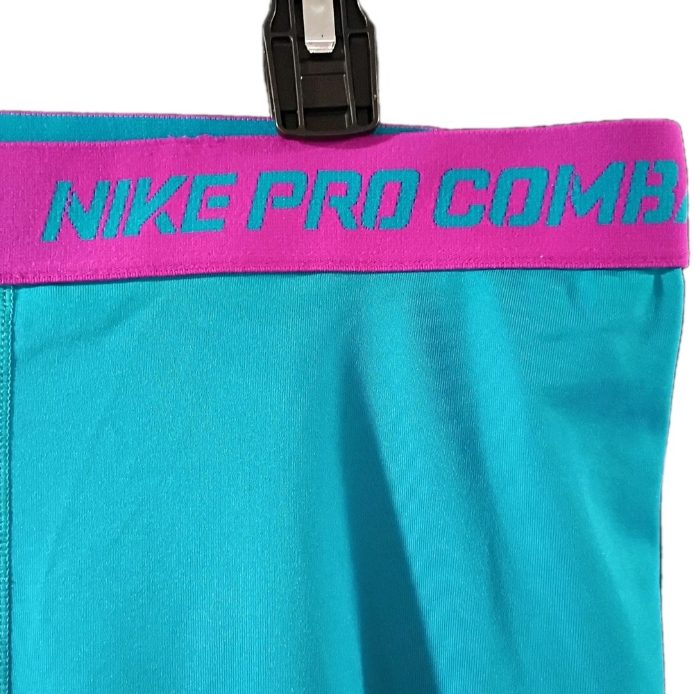 Nike Pro Combat‎ Leggings Capri Teal Blue Training Pants Athletic Womens Large - Picture 5 of 7